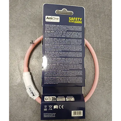 Foto aus der offiziellen Meldung: ANIONE LED-Leuchtring Silikon (ANIO Candy nyakörv) Hundehalsband — Risiko: Verbrennungen & Feuer