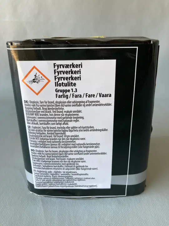 Photo from the official notice: Royal Fireworks Krone 4 E — burns & damage to hearing risk