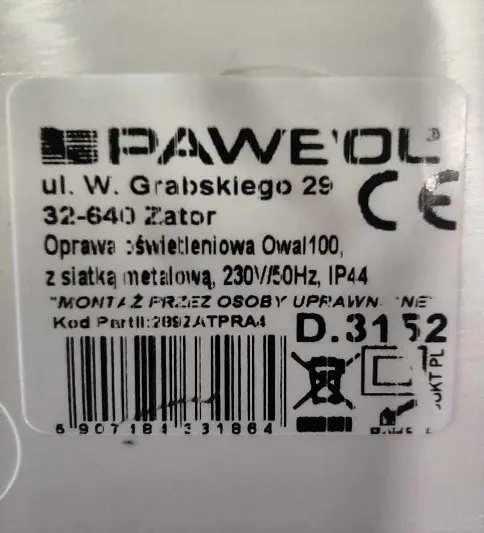 Photo from the official notice: Pawbol Oprawa oswietleniowa z siatka metalowa lamp — electric shock risk