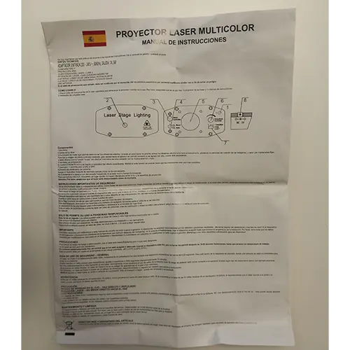 Foto uit de officiële melding: (Gerimport), G Laser Stage Lighting Laserprojector — risico: Aantasting van het gezichtsvermogen