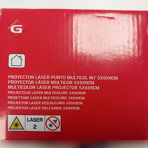Foto uit de officiële melding: (Gerimport), G Laser Stage Lighting Laserprojector — risico: Aantasting van het gezichtsvermogen