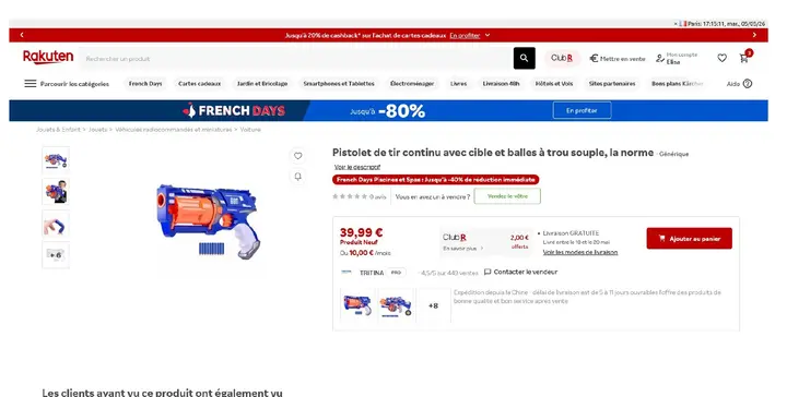 Foto dell’avviso ufficiale: Lefan Toys pistolet de tir continu avec cible et balles à trou souples Pistola giocattolo — rischio: Ostruzione delle vie aeree