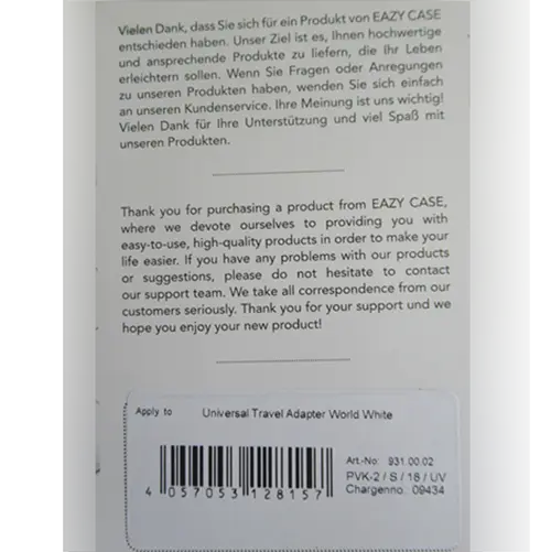 Photo from the official notice: EAZY CASE Universal Travel Adapter World White adaptor — electric shock risk