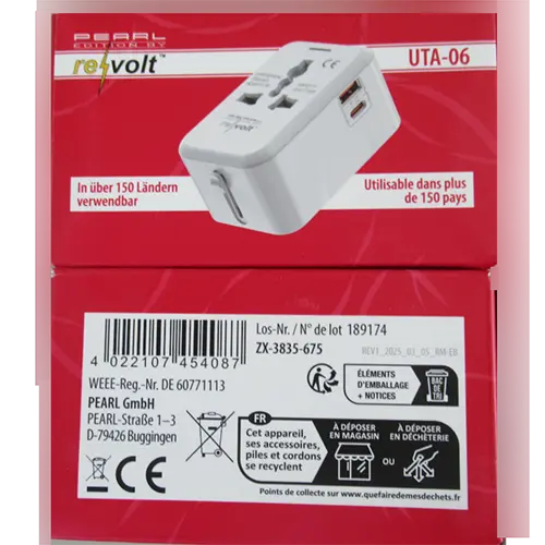 Foto do aviso oficial: revolt Universal Travel Adaptor Adaptador — risco: Choque elétrico