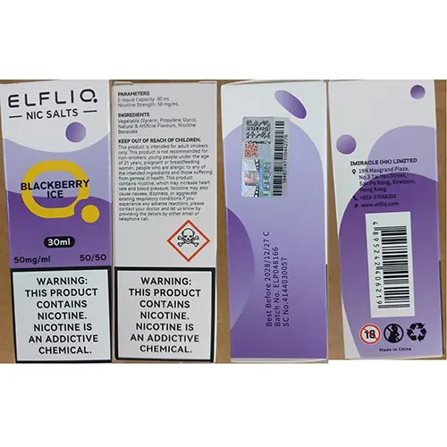 Photo de l’avis officiel: ELFLIQ NIC SALTS Cartouche de cigarette électronique — risque: Risque chimique (SR/02173/26)