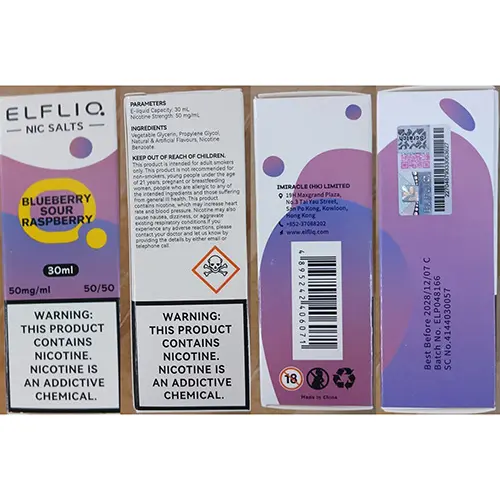 Photo de l’avis officiel: ELFLIQ NIC SALTS Cartouche de cigarette électronique — risque: Risque chimique (SR/02173/26)