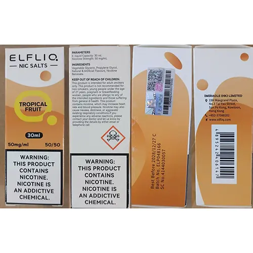 Photo de l’avis officiel: ELFLIQ NIC SALTS Cartouche de cigarette électronique — risque: Risque chimique (SR/02173/26)
