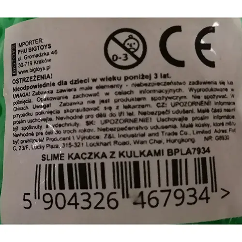Foto dell’avviso ufficiale: BIGTOYS Slime kaczka z kulkami Bavaglino giocattolo — rischio: Rischio chimico