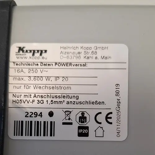 Foto do aviso oficial: KOPP POWERversal Chumbo da extensão — risco: Choque elétrico (SR/02150/26)
