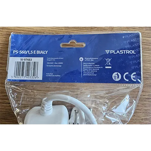 Foto dell’avviso ufficiale: PLASTROL Extension cord PLASTROL Cavo di estensione — rischio: Scossa elettrica (SR/02258/26)