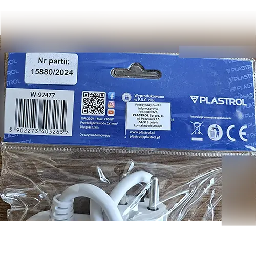 Foto do aviso oficial: PLASTROL Extension cord PLASTROL Chumbo da extensão — risco: Choque elétrico (SR/02259/26)