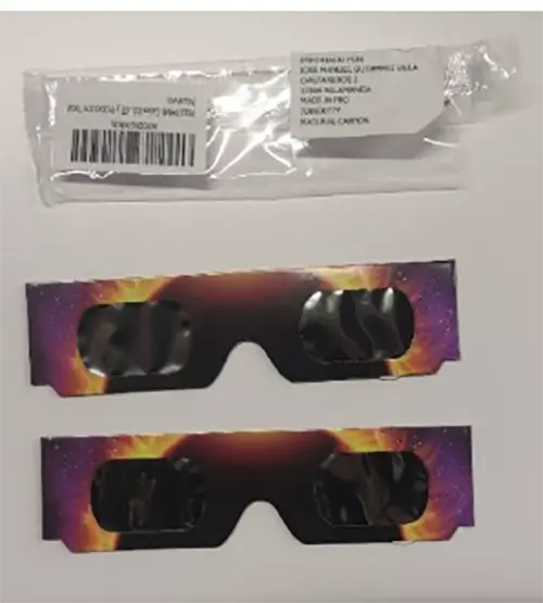 Foto do aviso oficial: Pelispan Gafas Ecl..CE y Protección Total Óculos de eclipse solar — risco: Lesões oculares