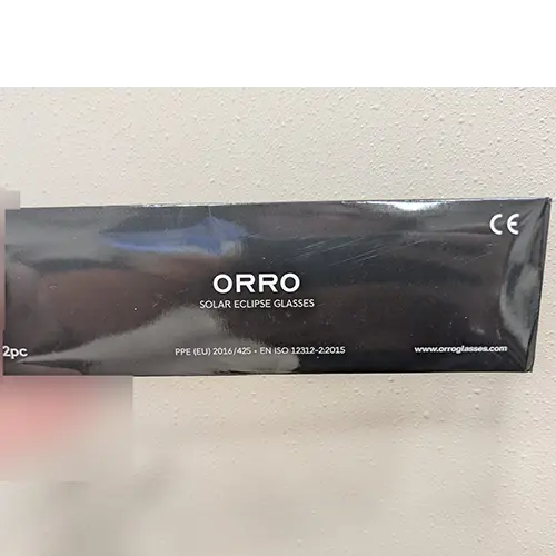 Foto do aviso oficial: ORRO Solar Eclipse Glasses Óculos de eclipse solar — risco: Lesões oculares