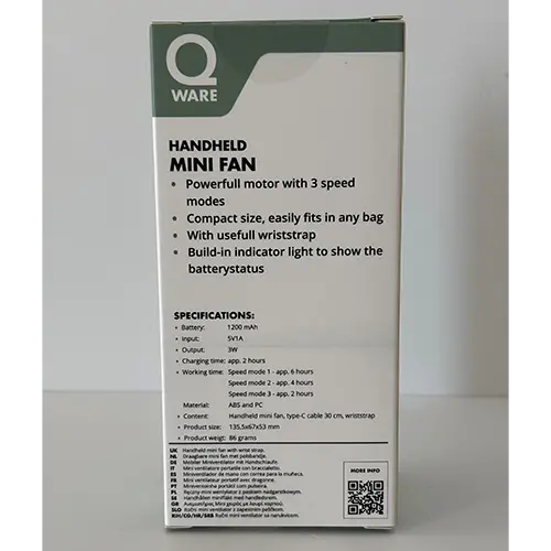 Foto dell’avviso ufficiale: Qware Handheld mini fan Mini ventilatore portatile — rischio: Rischio chimico & Ambiente