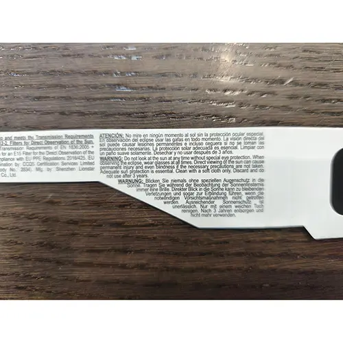 Photo from the official notice: ECP Eye Care Professional Solar Safe Glasses solar eclipse glasses — damage to sight risk