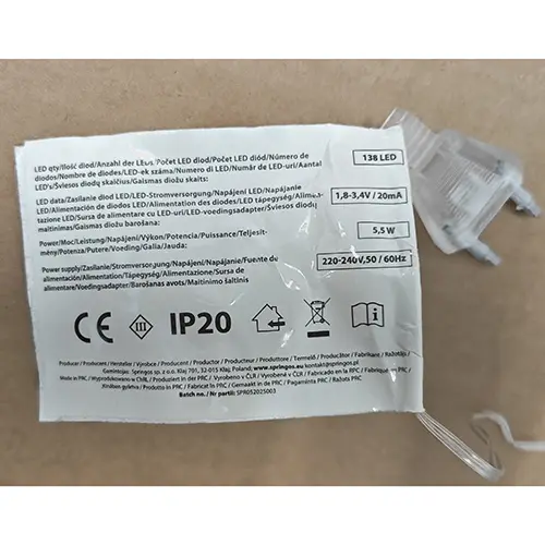 Photo de l’avis officiel: SPRINGOS® Chaîne d'éclairage — risque: Choc électrique (SR/02203/26)