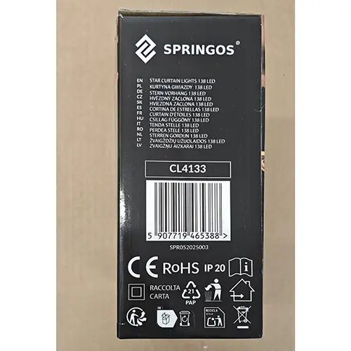 Photo de l’avis officiel: SPRINGOS® Chaîne d'éclairage — risque: Choc électrique (SR/02203/26)