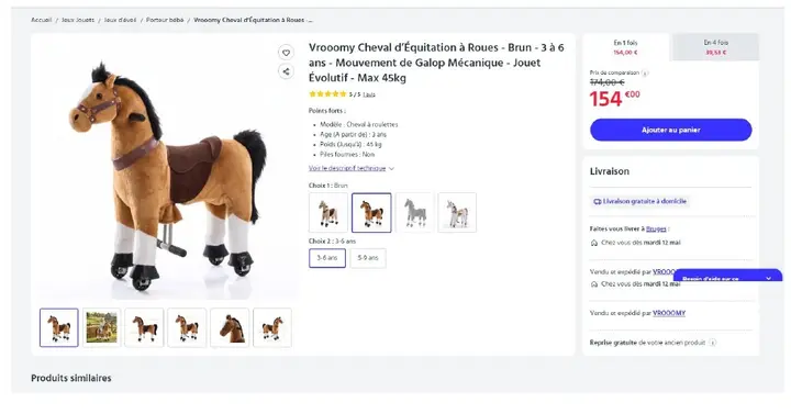 Foto aus der offiziellen Meldung: Cheval d'équitation à roues Spielzeugpferd — Risiko: Einklemmen