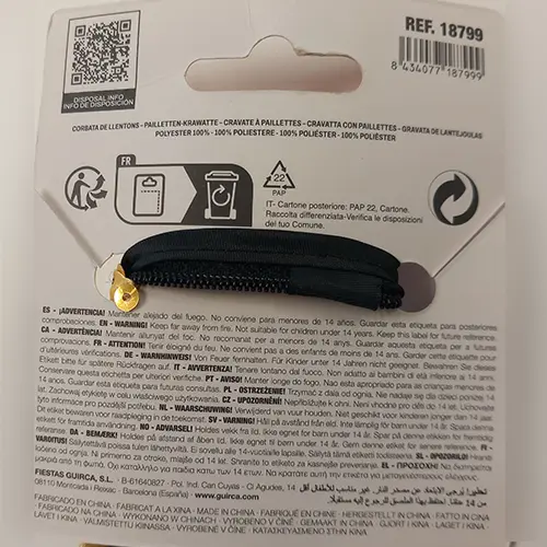 Photo from the official notice: Fiestas Guirca SL CORBATA CON LENTEJUELAS fancy-dress accessory — strangulation risk