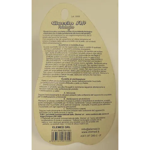 Foto del aviso oficial: ELEMED Ciuccio SI/f Succhietto fisiológico chupete — riesgo: Atragantamiento