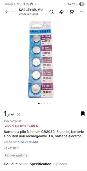 Photo de l’avis officiel: da vinci Lithium Battery 3V Piles à boutons — risque: Risque chimique & Étouffement
