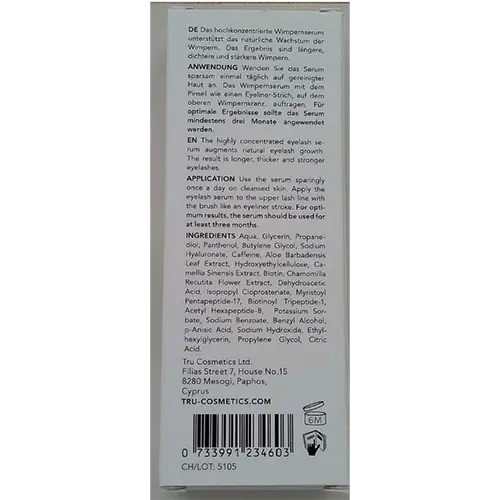 Photo from the official notice: trucosmetics Lash Serum - Longer And Fuller Eyelashes eyelash serum — chemical risk