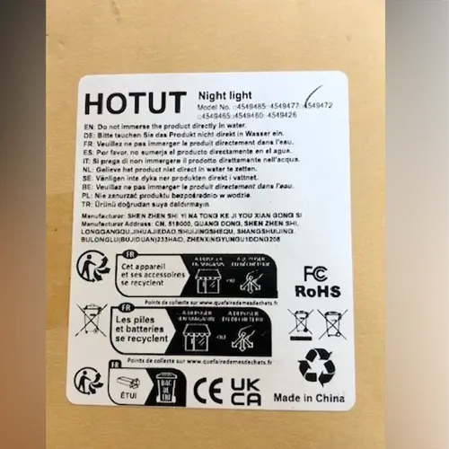 Foto do aviso oficial: Hotut Luz nocturna — risco: Choque elétrico