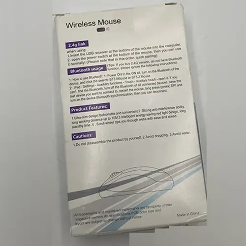 Photo from the official notice: Rechargeable Bluetooth Wireless Mouse — environment risk