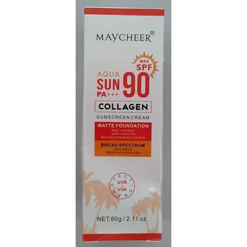Foto do aviso oficial: Maycheer Aqua Sun Pa+++ SPF 90 Collagen Sunscreen Cream Ecrã solar — risco: Risco para a saúde / outro