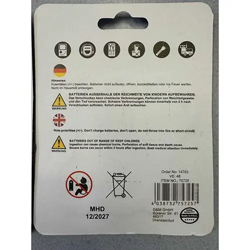 Foto dell’avviso ufficiale: Green World Group Batterien 8 Stück Knopfzellen Batterie a bottone — rischio: Rischio chimico & Ostruzione delle vie aeree