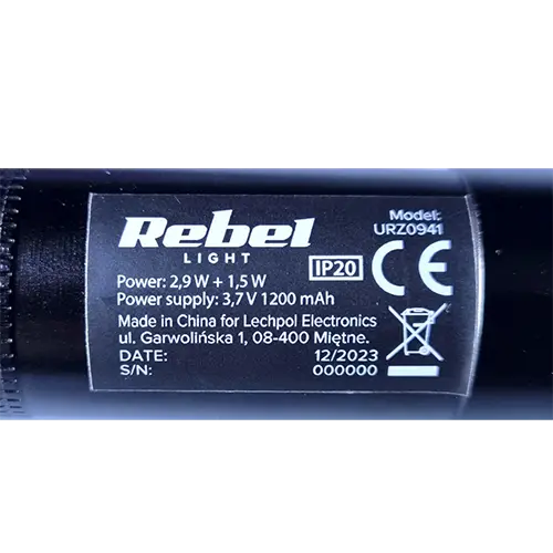 Foto do aviso oficial: Rebel LIGHT RECHARGEABLE MULTIFUNCTIONAL FLASHLIGHT Lanterna — risco: Queimaduras