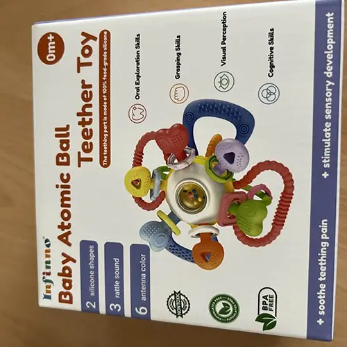 Foto dell’avviso ufficiale: Infinno Jouet Dentition &amp; Hochet Bébé 0-12 Mois Avec Anneau à Tirer (Baby Atomic Ball Teether Toy) Giocatt — rischio: Ostruzione delle vie aeree