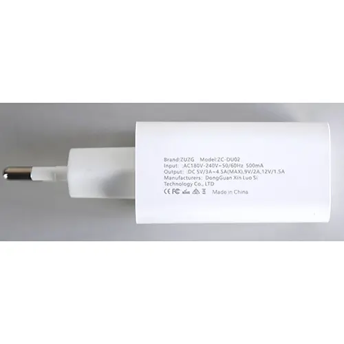 Foto do aviso oficial: ZUZG USB-A 18W Fast Charger Carregador USB — risco: Choque elétrico