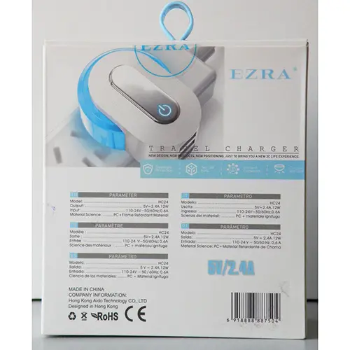 Photo de l’avis officiel: EZRA COLORFUL LED CHARGER Chargeur USB — risque: Choc électrique