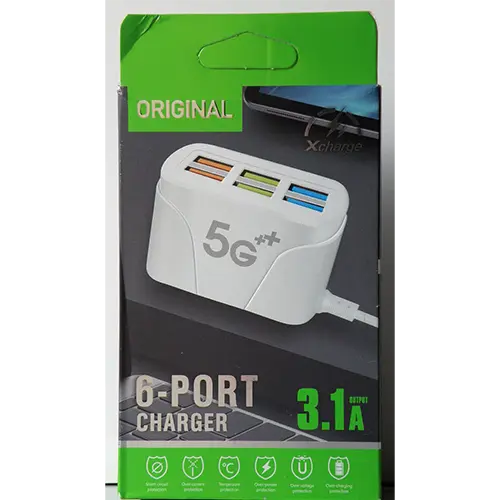 Foto uit de officiële melding: ORIGINAL 6-PORT CHARGER USB-oplader — risico: Elektrische schok