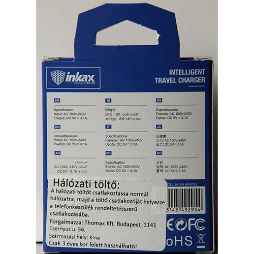 Photo de l’avis officiel: INKAX charger univerzális akkumulátor töltő Chargeur USB — risque: Choc électrique