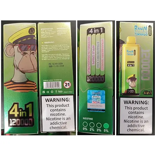 Foto del aviso oficial: RAMdM TORNADO 120000 4in1 NICOTINE 5 % 60ml Cigarrillo electrónico desechable — riesgo: Riesgos químicos