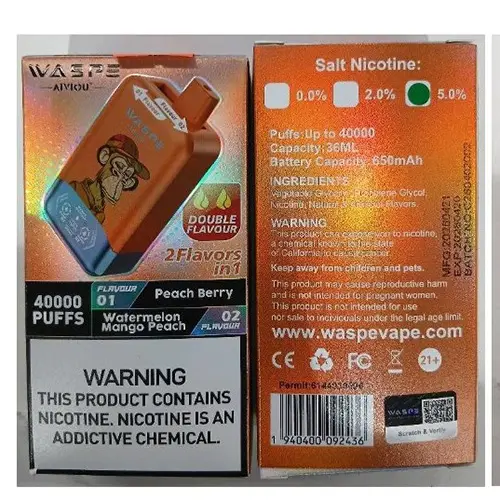 Foto aus der offiziellen Meldung: WASPE AIVIOU 40000 PUFFS DOUBLE FLAVOR SALT NICOTINE 5,0% 36ML Elektronische Einwegzigarette — Risiko: Chemikalie