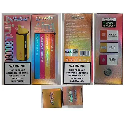 Foto del aviso oficial: VapSolo ® 4in1 80000 PUFFS 5% NICOTINE Cigarrillo electrónico desechable — riesgo: Riesgos químicos