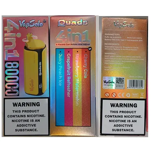 Foto del aviso oficial: VapSolo ® 4in1 80000 PUFFS 5% NICOTINE Cigarrillo electrónico desechable — riesgo: Riesgos químicos