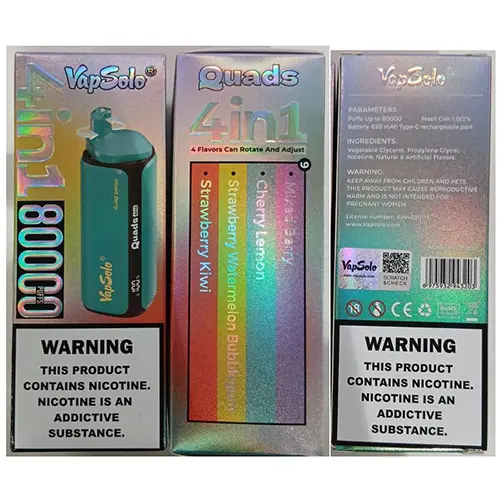Foto del aviso oficial: VapSolo ® 4in1 80000 PUFFS 5% NICOTINE Cigarrillo electrónico desechable — riesgo: Riesgos químicos
