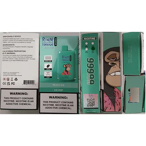Photo from the official notice: RENdM TORNADO 99999 PUFFS NICOTINE 2% 60ML disposable electronic cigarette — chemical risk