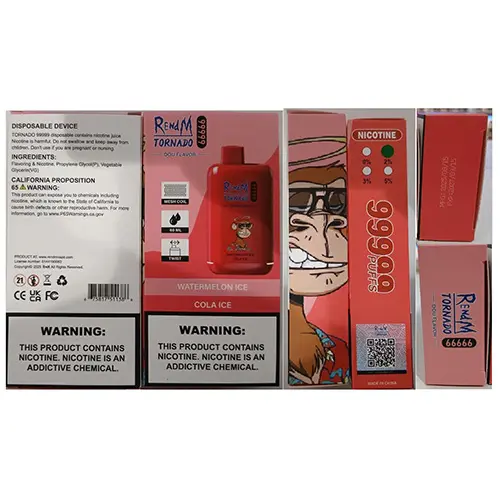 Photo from the official notice: RENdM TORNADO 99999 PUFFS NICOTINE 2% 60ML disposable electronic cigarette — chemical risk