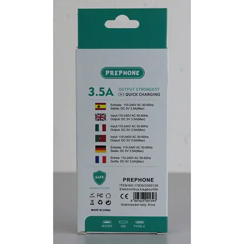 Photo de l’avis officiel: PREPHONE CHARGER Chargeur USB — risque: Choc électrique