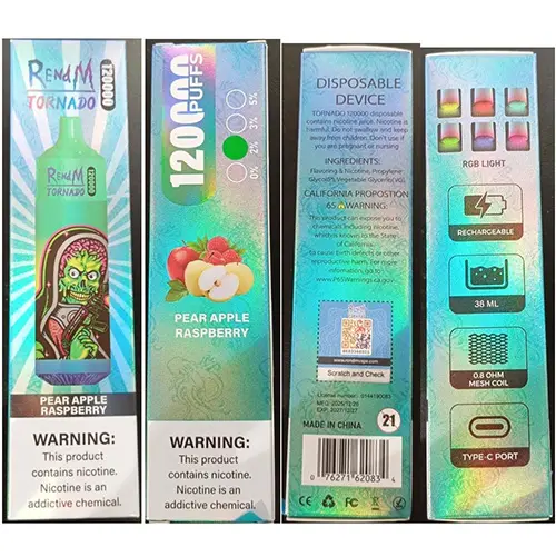 Foto del aviso oficial: RENdM TORNADO 120000 PUFFS 2% NICOTINE 38ml Cigarrillo electrónico desechable — riesgo: Riesgos químicos