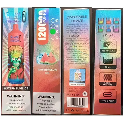 Foto del aviso oficial: RENdM TORNADO 120000 PUFFS 2% NICOTINE 38ml Cigarrillo electrónico desechable — riesgo: Riesgos químicos