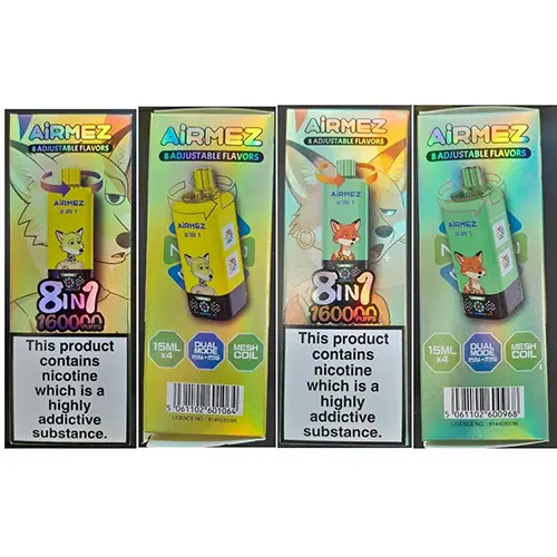 Photo from the official notice: AiRMEZ 8 ADJUSTABLE FLAVORS 8in1 160000 PUFFS disposable electronic cigarette — chemical risk
