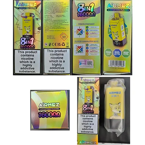 Photo from the official notice: AiRMEZ 8 ADJUSTABLE FLAVORS 8in1 160000 PUFFS disposable electronic cigarette — chemical risk
