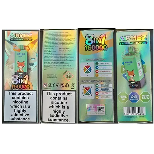 Photo from the official notice: AiRMEZ 8 ADJUSTABLE FLAVORS 8in1 160000 PUFFS disposable electronic cigarette — chemical risk