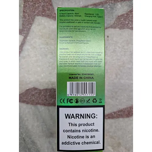 Photo from the official notice: YouPuff BoCree 6 IN 1 FLAFORS, 120000 puffs disposable electronic cigarette — chemical risk